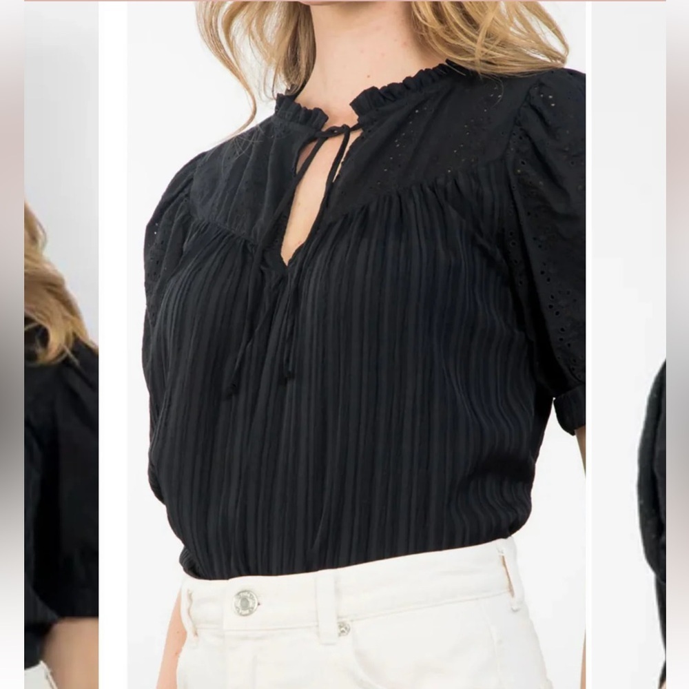 THML Women’s Top Puff sSeeves, Eyelet Embroidery Details